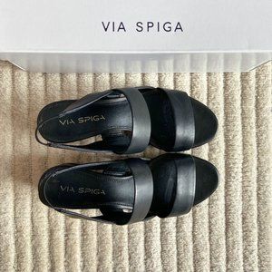 Via Spiga Tiana black leather slingback block-heeled sandals, Size 6, VG